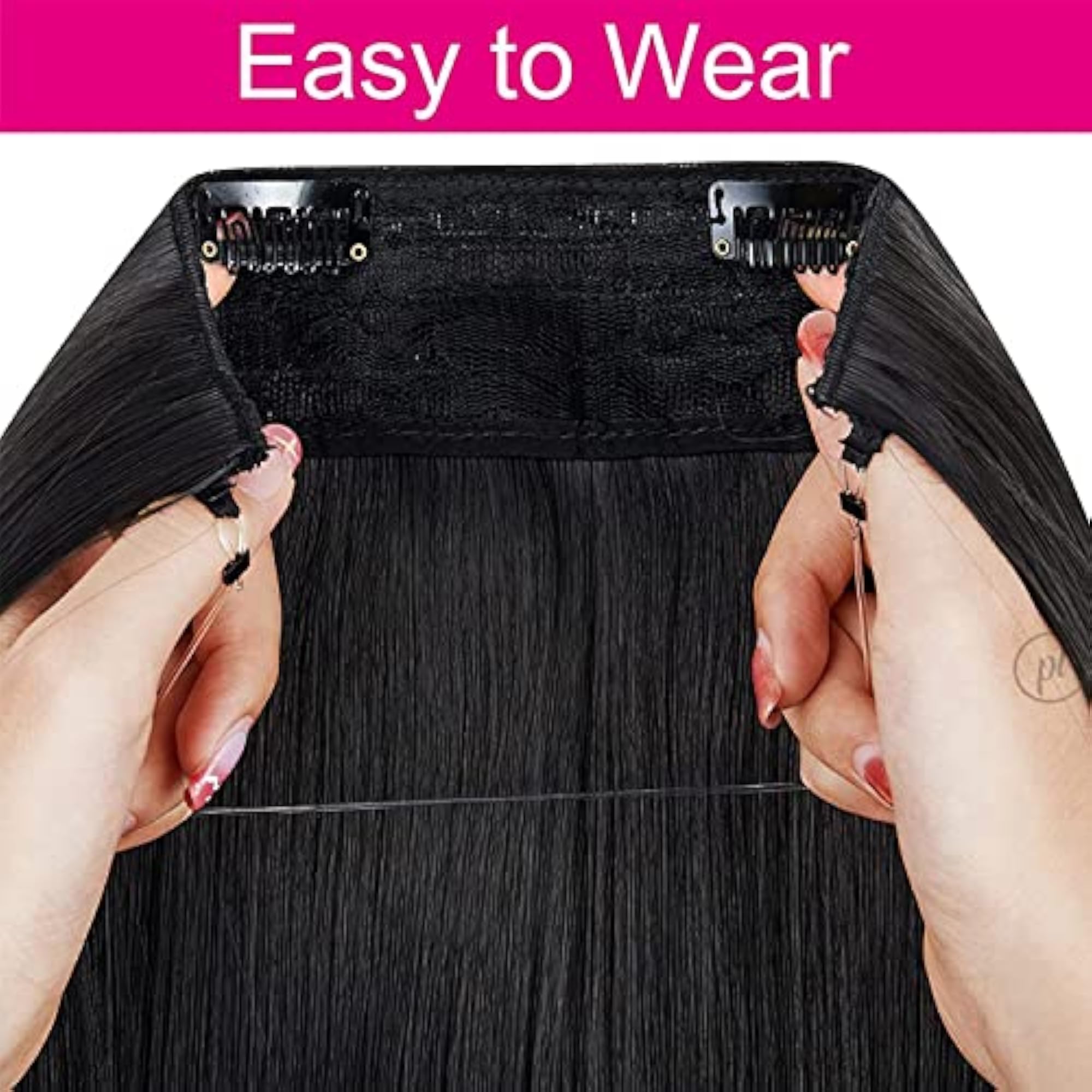 Trader Halo Hair Extensions Real Human Hair, Black Color